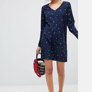Vila navy blue shift dress with long sleeves
